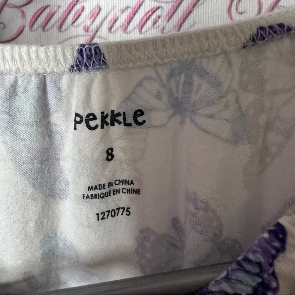 Pekkle dress blue Butterfly Patterned Kids Dress - White and Purple